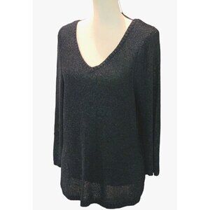 Davina Womens Elegant Sparkle V Neck Back Sweater Size M Blue Long Sleeve